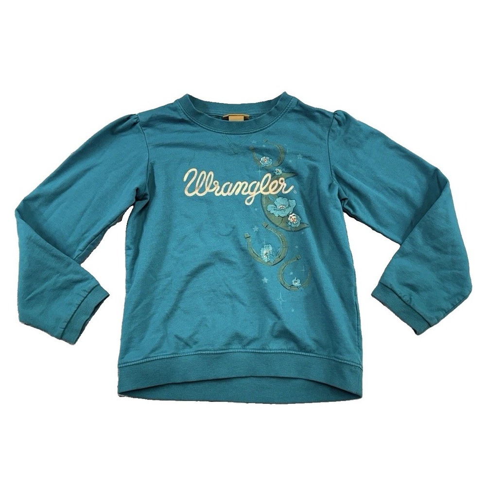 Wrangler Girl's Teal Graphic Moon Print Sweatshirt Top Size M Horseshoe Country